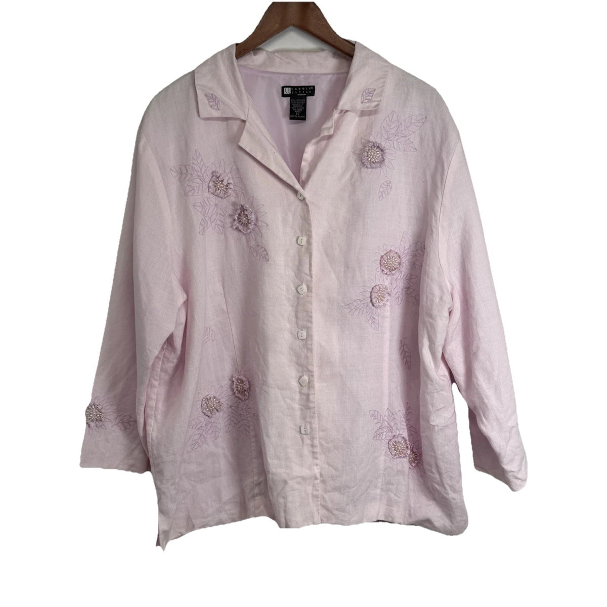 Carole Little Women’s 2X Pink100% Linen Beaded Floral Jacket Blazer