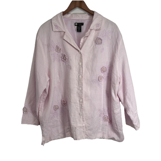 Carole Little Women’s 2X Pink100% Linen Beaded Floral Jacket Blazer