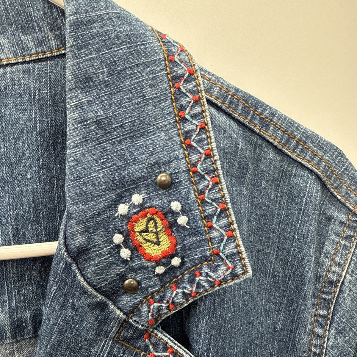 Ruby Rd Embroidered Denim Jacket Boho Western Southwestern Artsy Festival No Tag