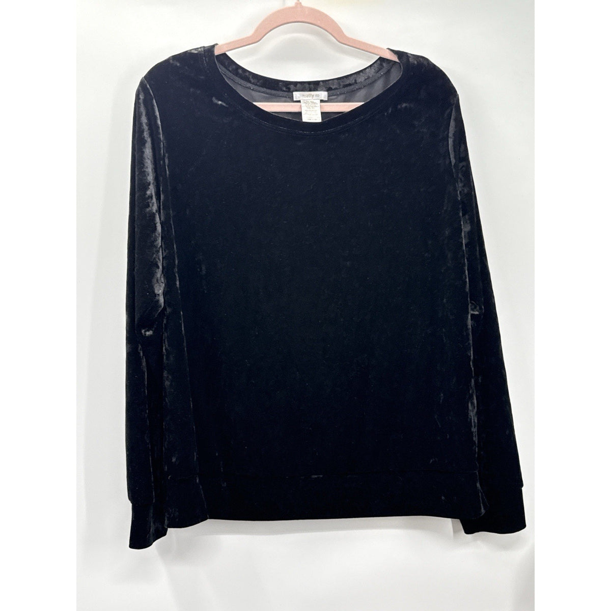 Matty M Black Velvet Top XXL Long Sleeve Stretch Soft Minimalist