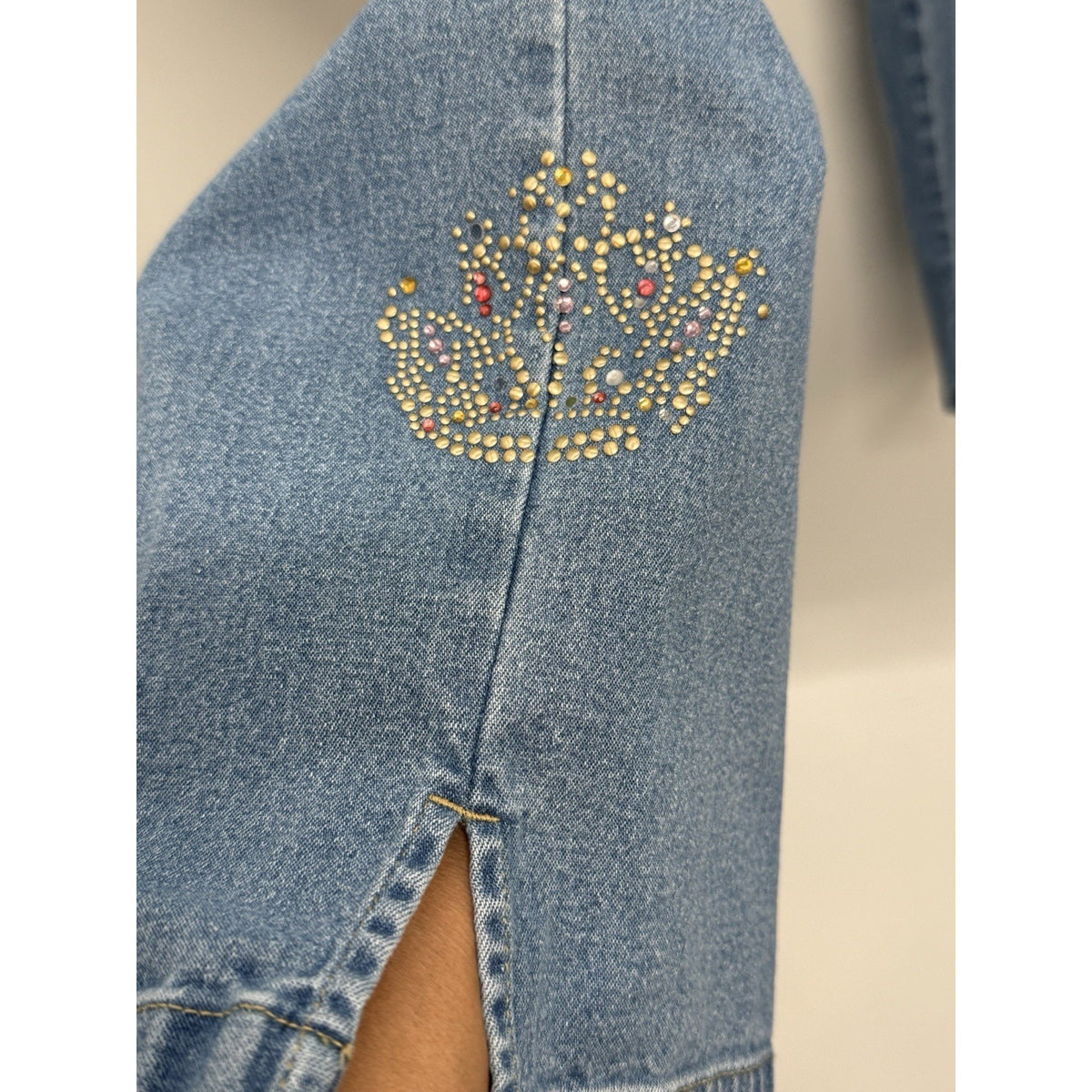 Quacker Factory Jeans Women’s 1X Rhinestone Studded Stretch Denim Straight Leg