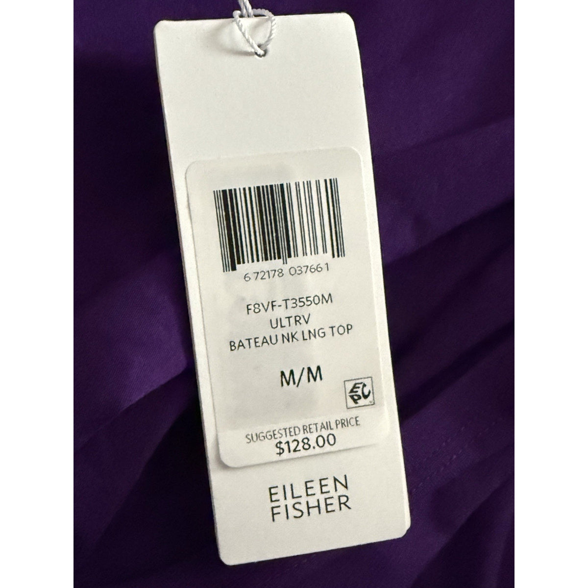 Eileen Fisher NWT Purple Bateau Neck Tunic Top Medium Viscose Stretch USA