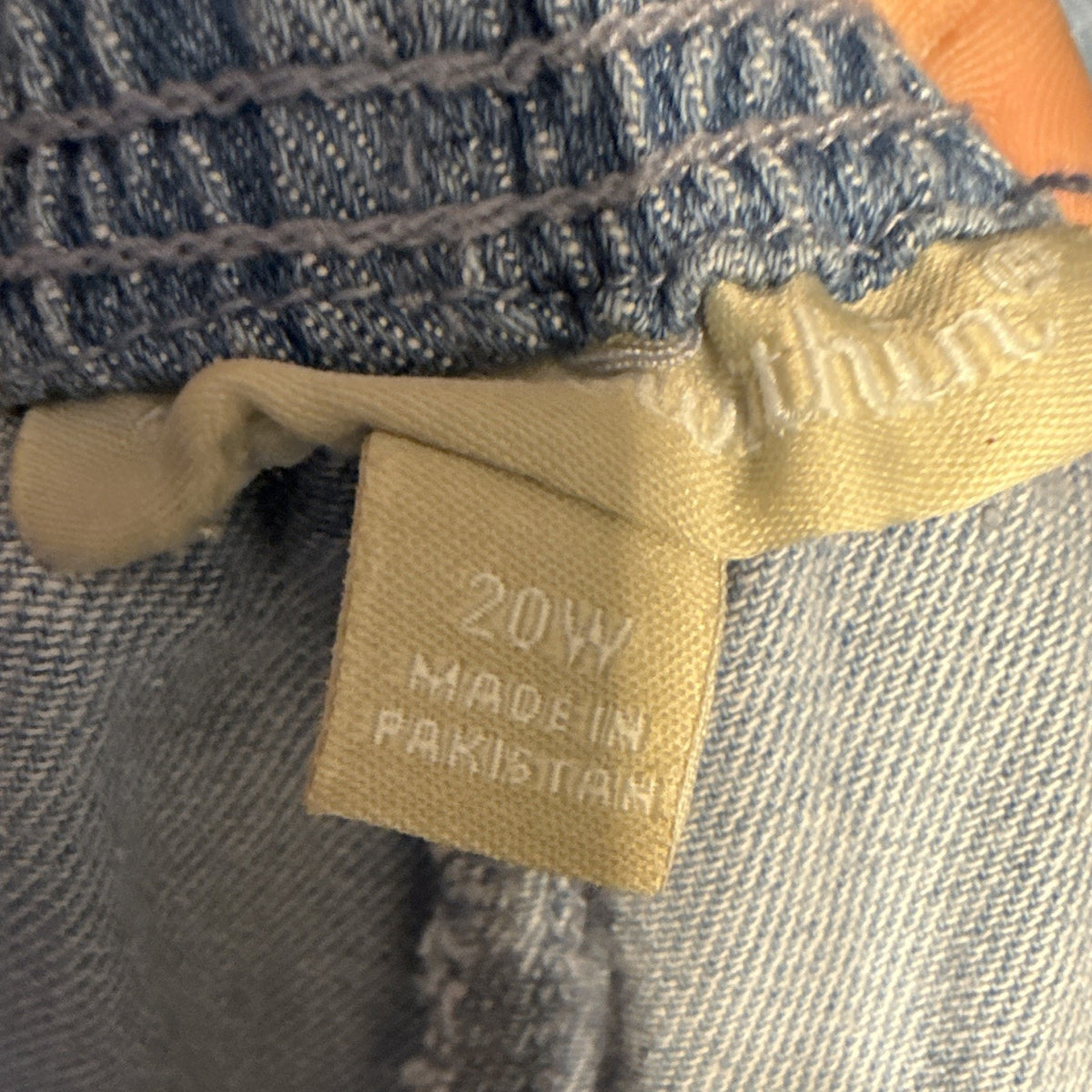 Woman Within Womens 20W Blue Cotton Denim Pull On Pants Elastic Waist 29 Inseam