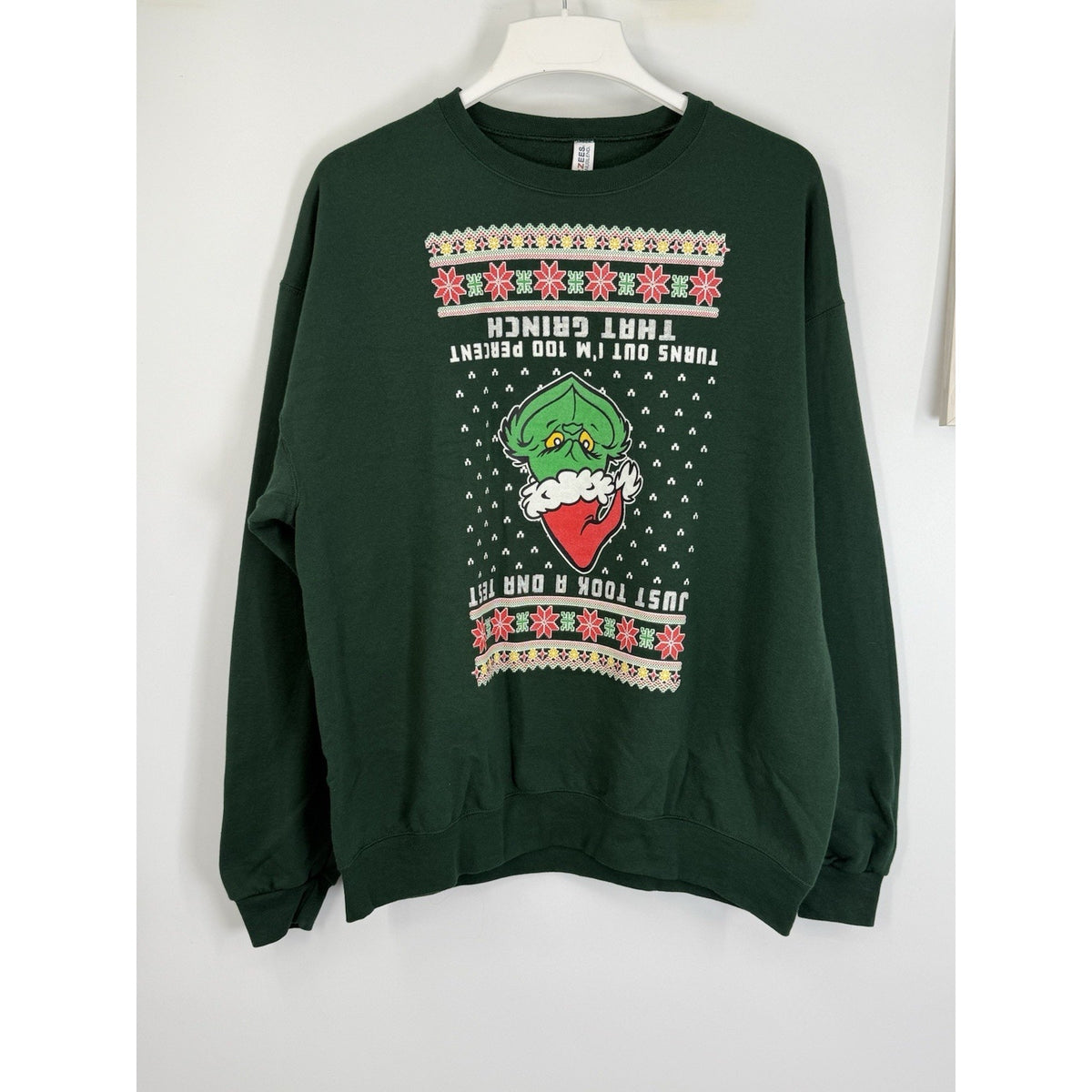 Grinch Christmas Sweatshirt Adult XL Green Ugly Christmas Sweater Style Jerzees