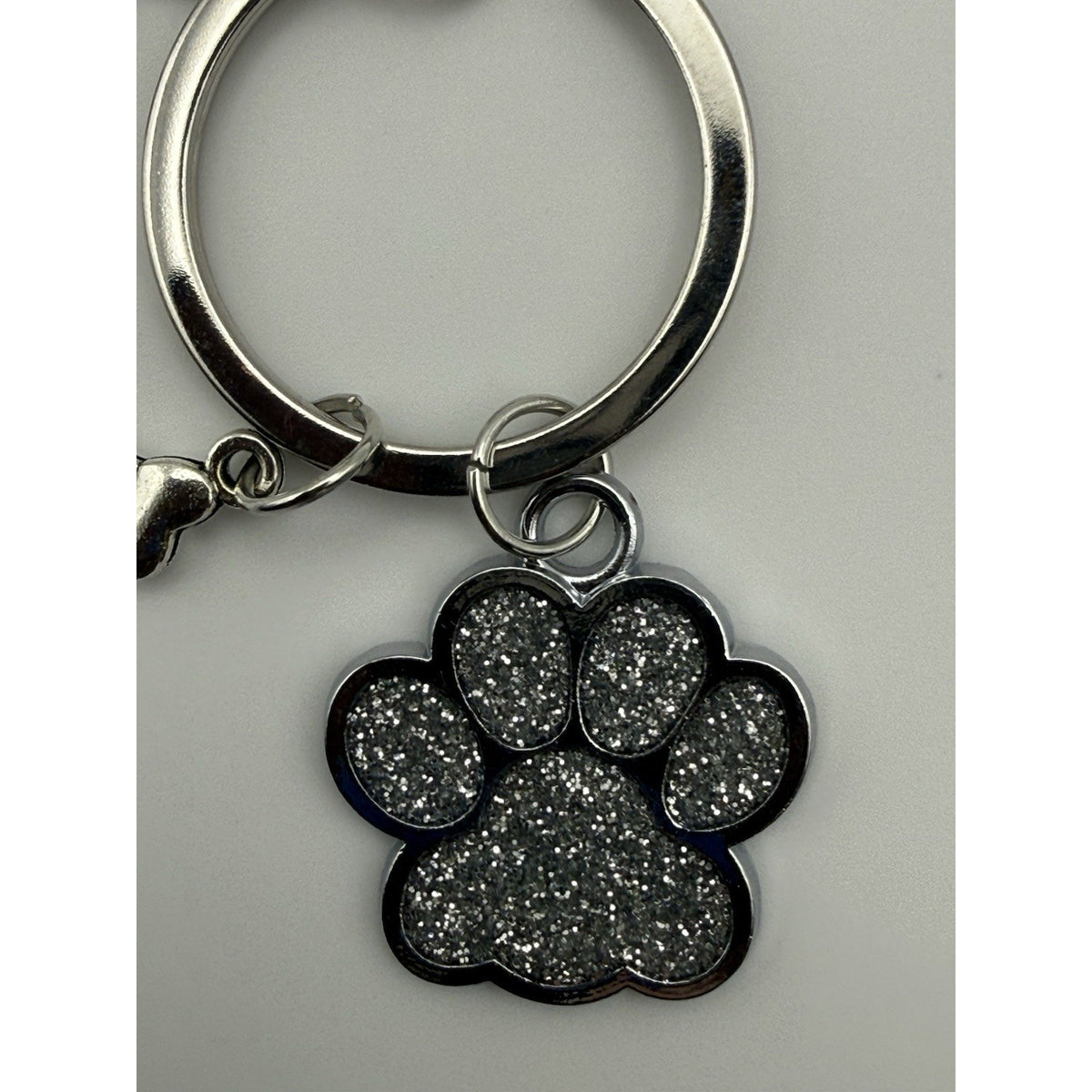 Silver Glitter Paw Print Dog Keychain Purse Charm Lobster Clasp Gift Handmade