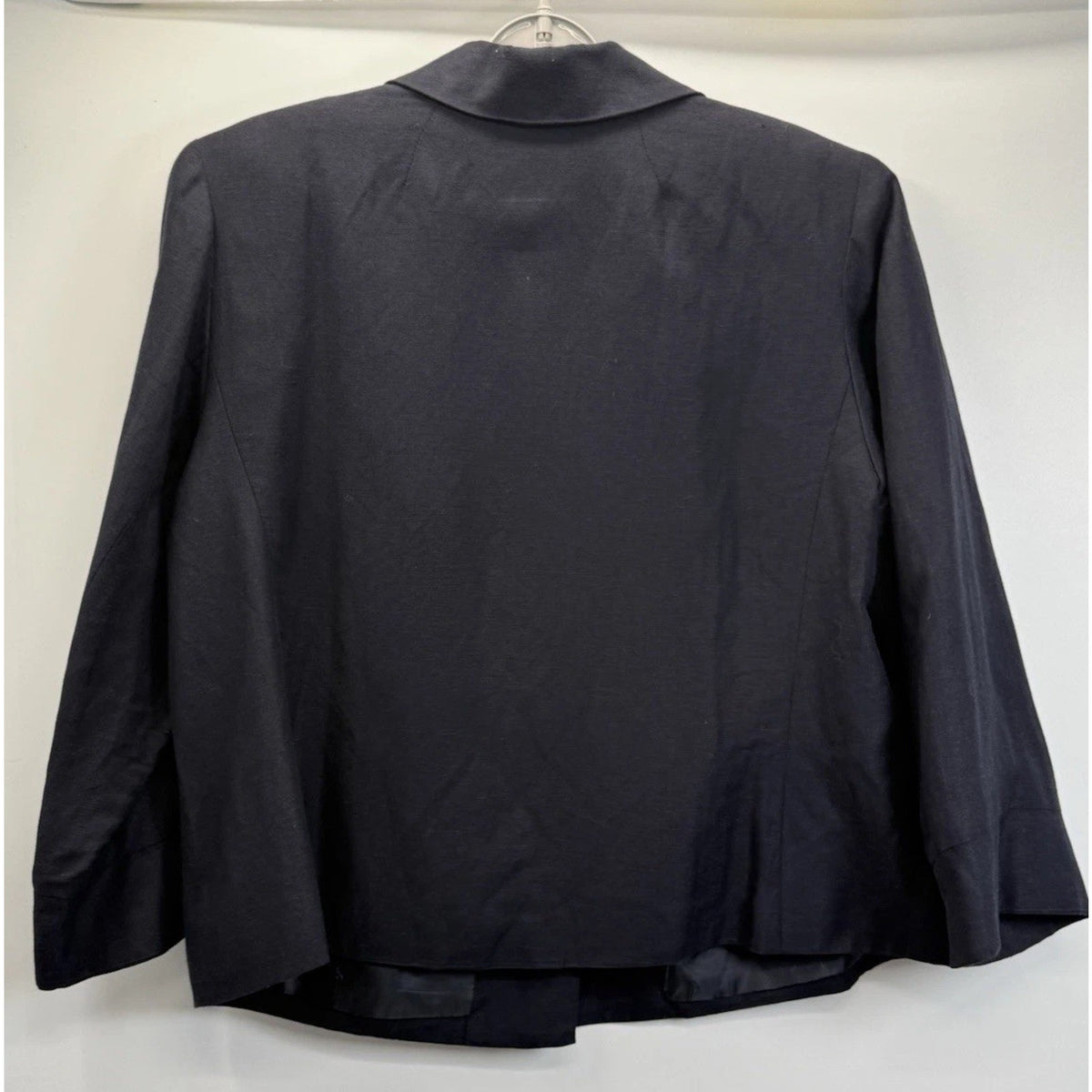 Coldwater Creek Black Linen Blend Jacket W18 Gold Button Cropped Blazer Career