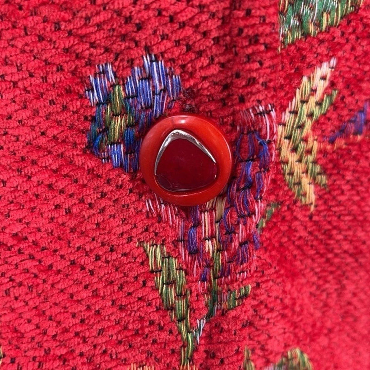Parsley & Sage Boho Artsy Floral Jacket Red Woven Texture Button Front SZ Small