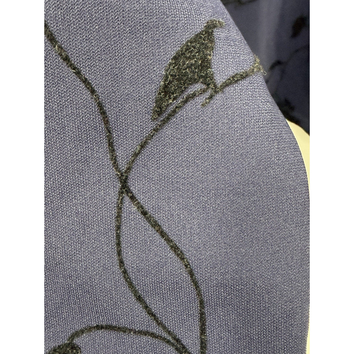 Emma James Medium Navy Flocked Floral Top Long Sleeve Stretch Side Slit Classic