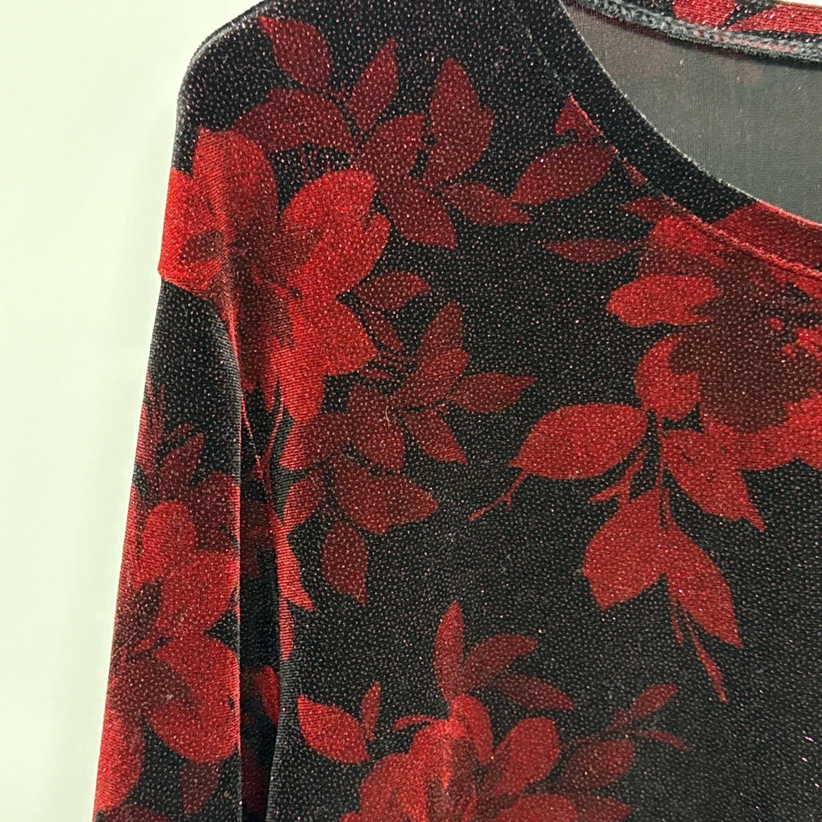 Floral Velvet Top Black Red Sparkly XL Dark Romantic Whimsigoth Fairy Grunge