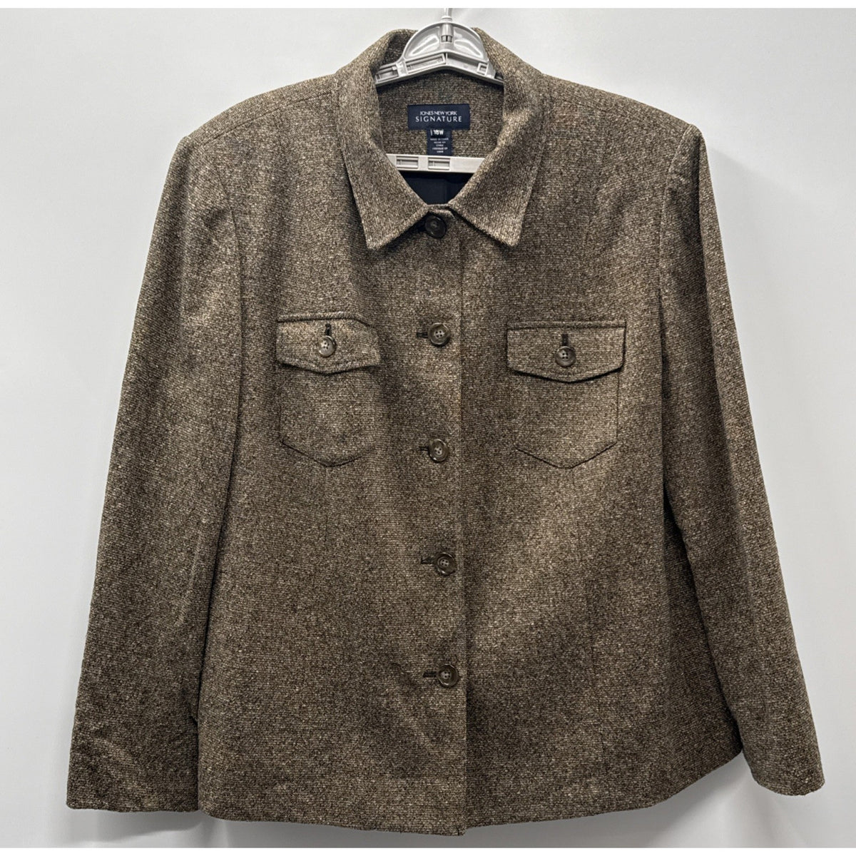 Jones New York Signature 18W Wool Silk Blazer Brown Tweed Dark Academia Plus