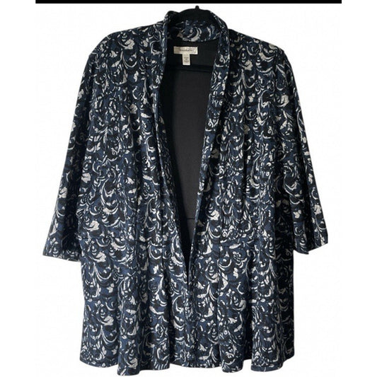 Dressbarn Women’s Plus Size 3X Open Front Cardigan Jacket Blue Black Floral Boho