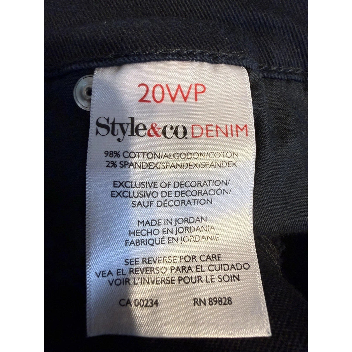 Style &Co Jeans Women’s Denim Straight Leg Black Size 20 WP 5 Pocket Casual