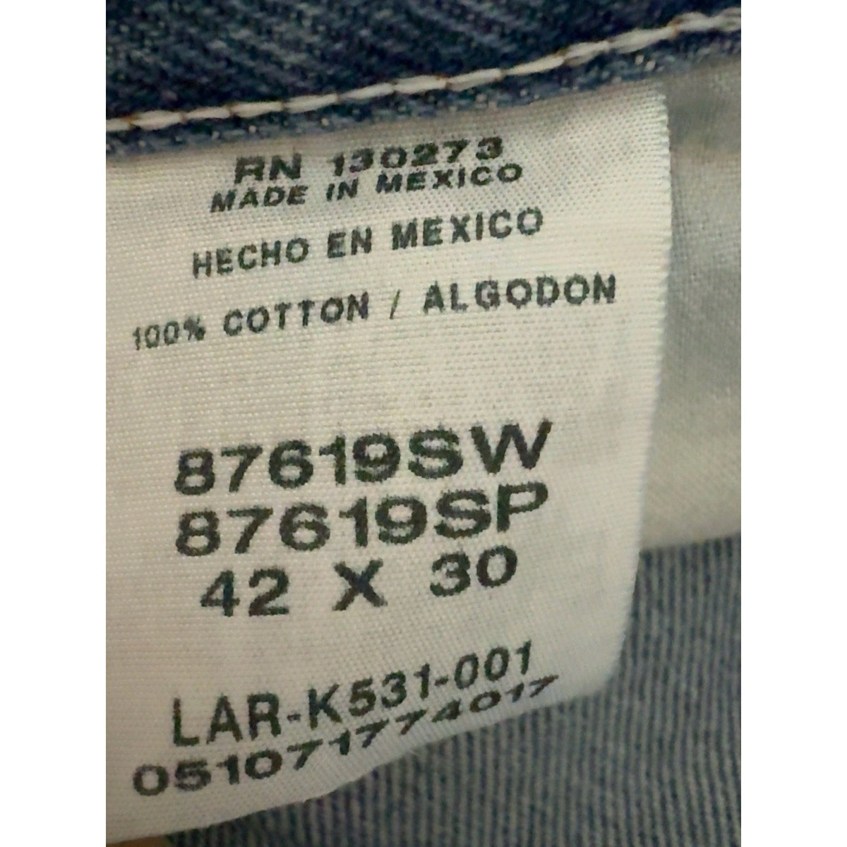 Rustler Men’s Jeans 42x30 Blue Straight Leg 100% Cotton Made in Mexico Denim