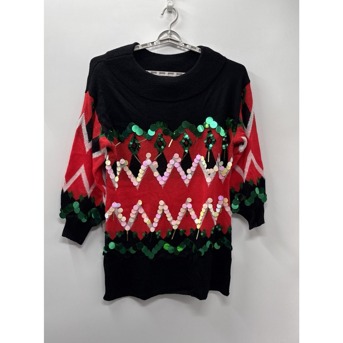 Holiday Time Sweater Tunic Womens XL 16-18 Multicolor Sequin Ugly Christmas Top