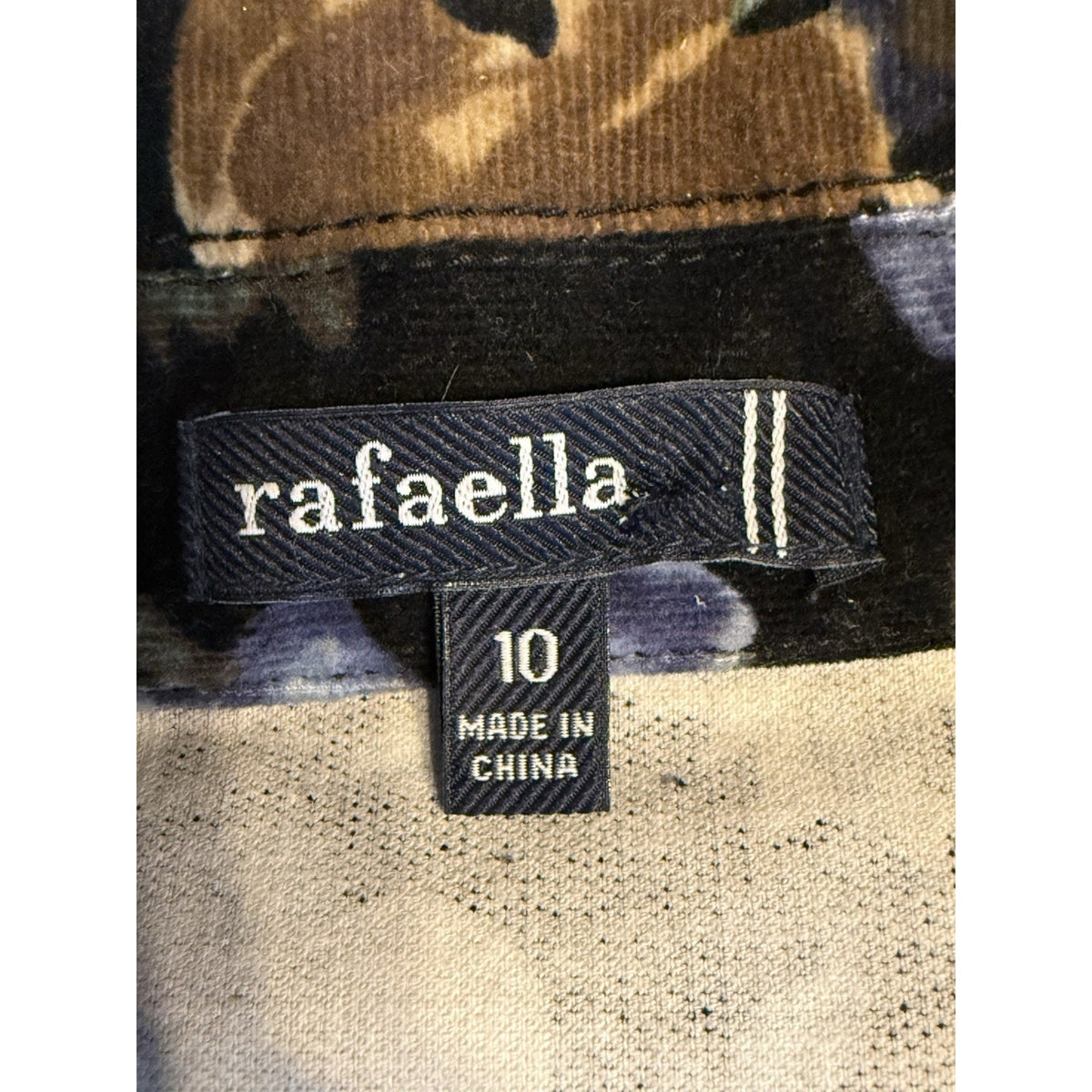 Rafaella Floral Jacket Womens 10 Black Blue Brown Stretch 3 Button Front Career