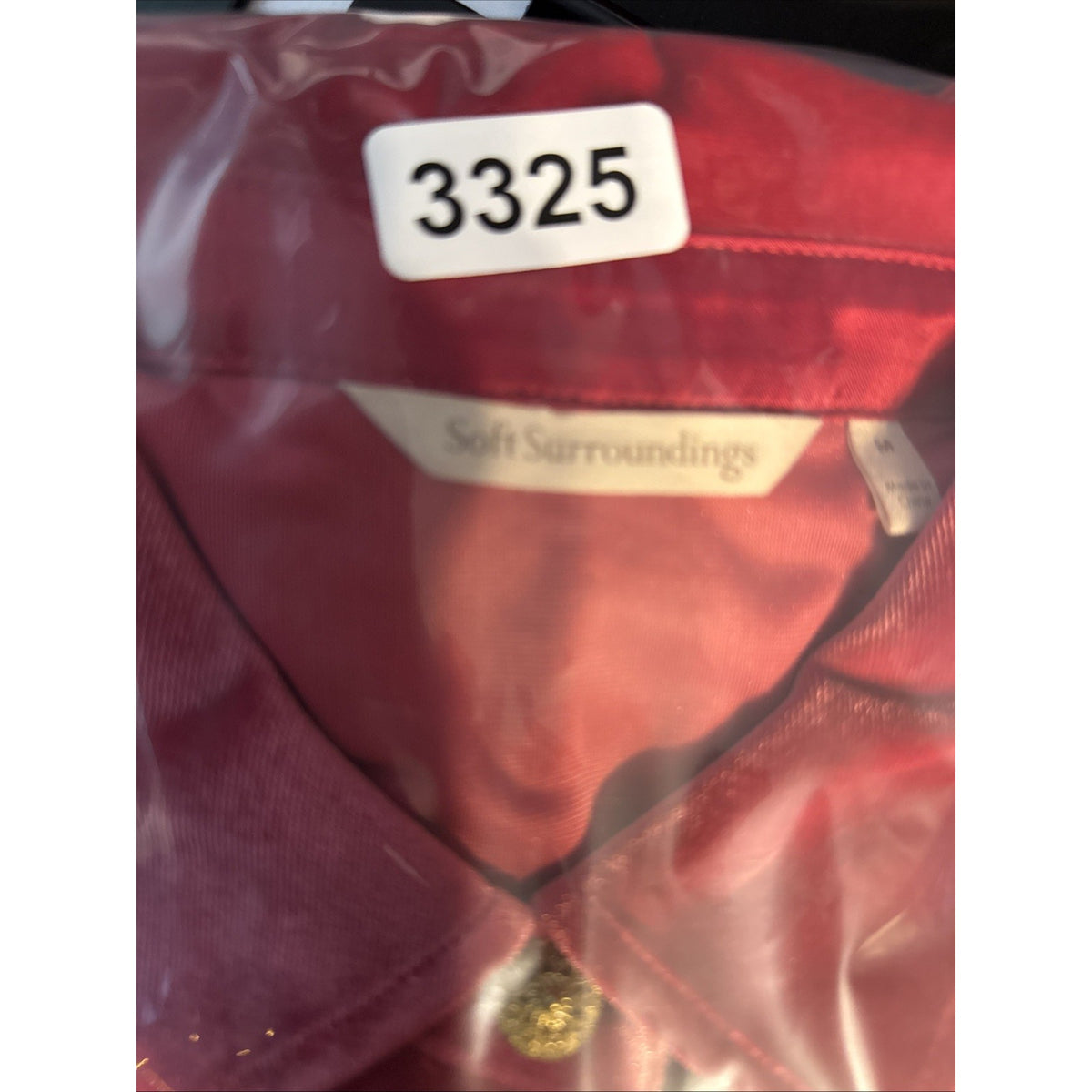 Soft Surroundings Reddish PinkVelvet Button Down Blouse Top Shirt SIze M