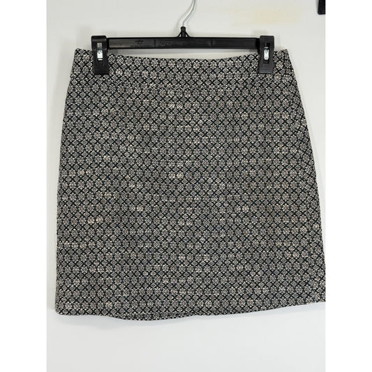 LOFT Petite Tweed Skirt 4P Black Cream Textured Side Zip