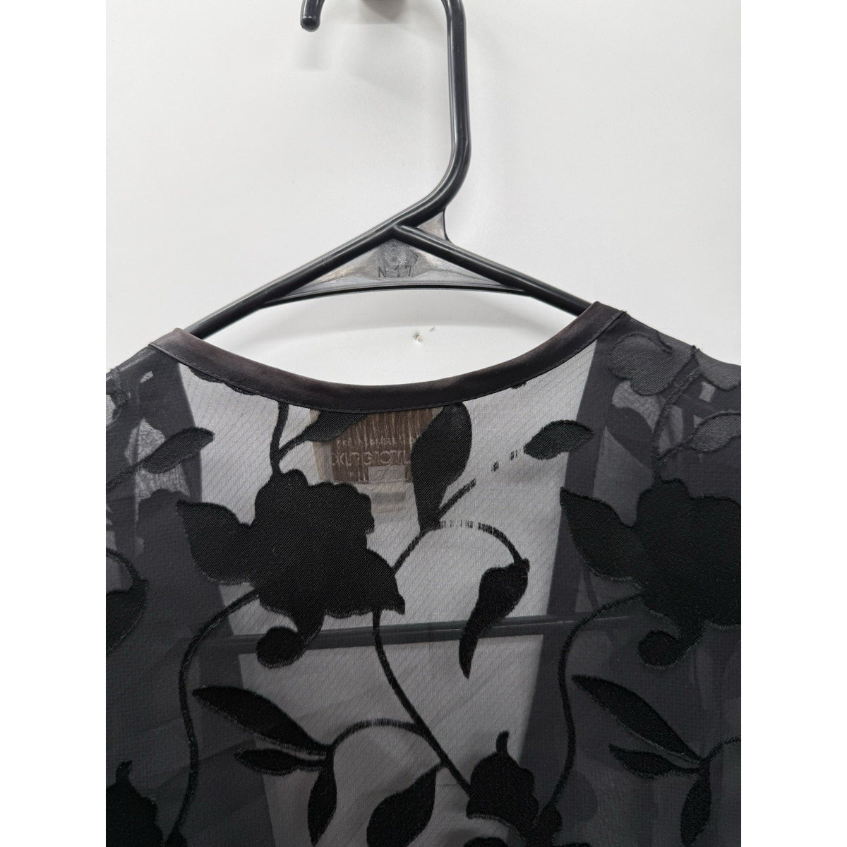 Black Sheer Burnout Floral Jacket Open Front Long Sleeve Size 6 Dark Romantic