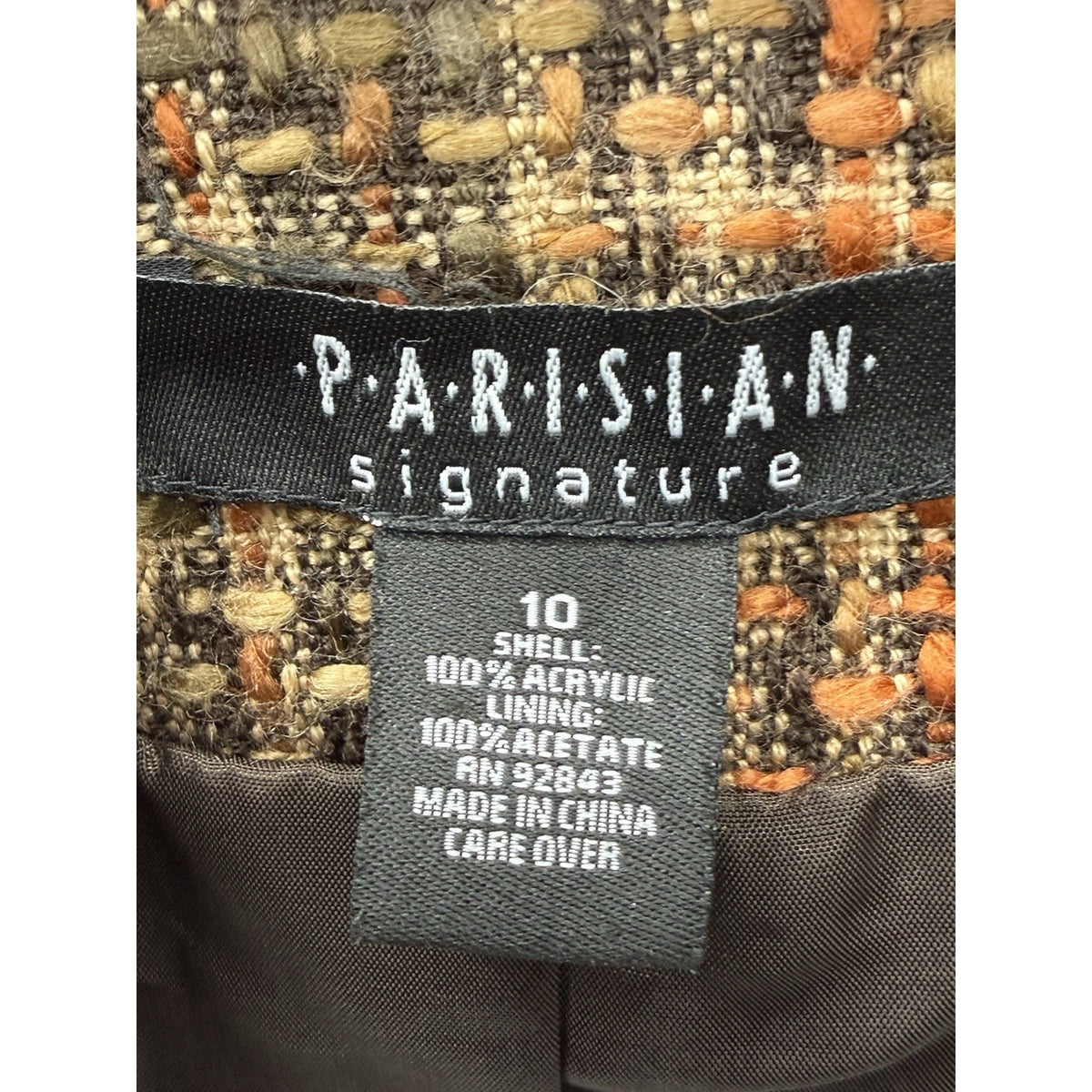 Parisian Signature Blazer Women Size 10 Brown Plaid Textured Button Front Jacket