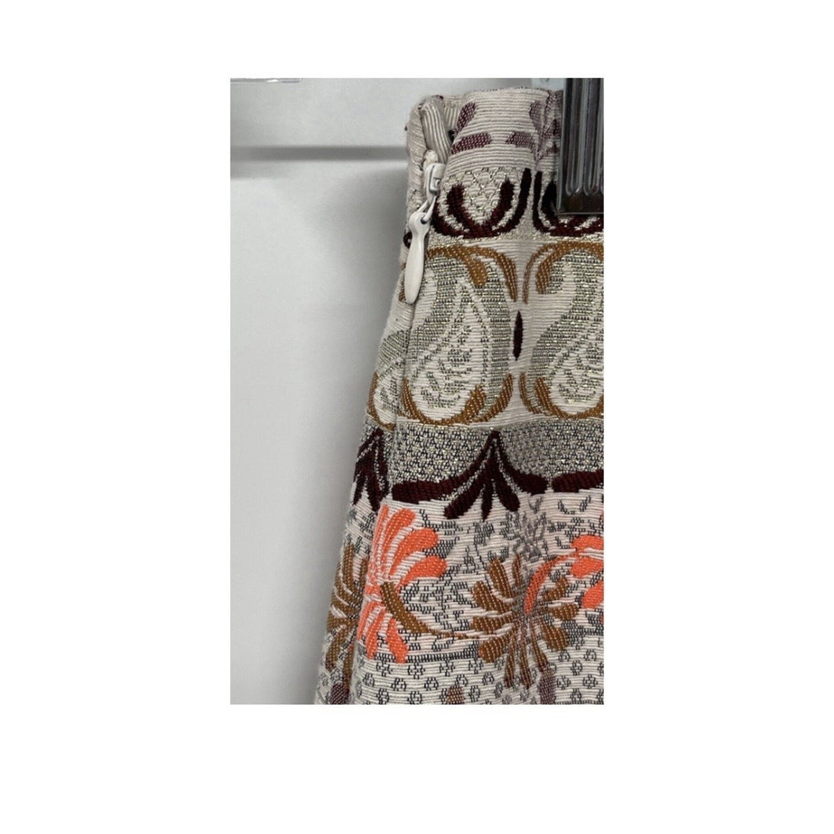Ann Taylor Loft Women’s Gold Ivory Neon Orange Fair Isle Aline Skirt Size 2