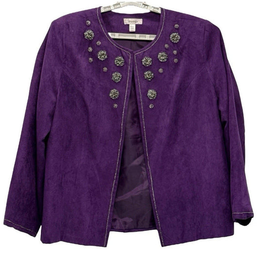 Dress-barn Jacket Woman’s Plus Size 18/20 Purple Embellished Open Front Blazer