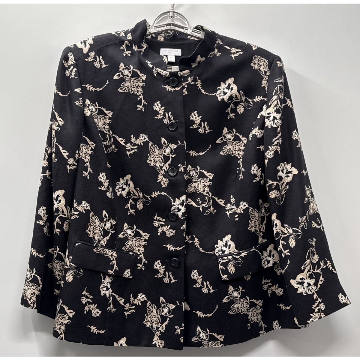 Charter Club Woman 18W 100% Silk Floral Blazer Jacket Black Career Office Plus