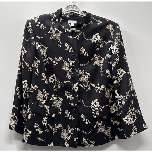 Charter Club Woman 18W 100% Silk Floral Blazer Jacket Black Career Office Plus