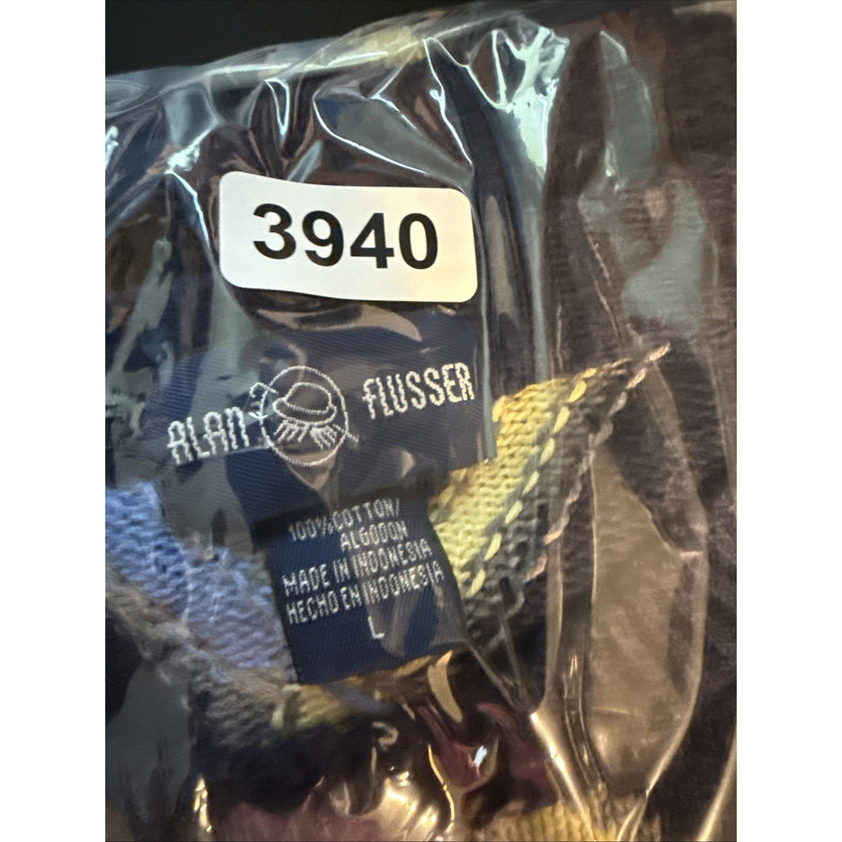 Alan Fusser Men L 100% Cotton Argyle Sweater Navy Blue Yellow Preppy Crewneck