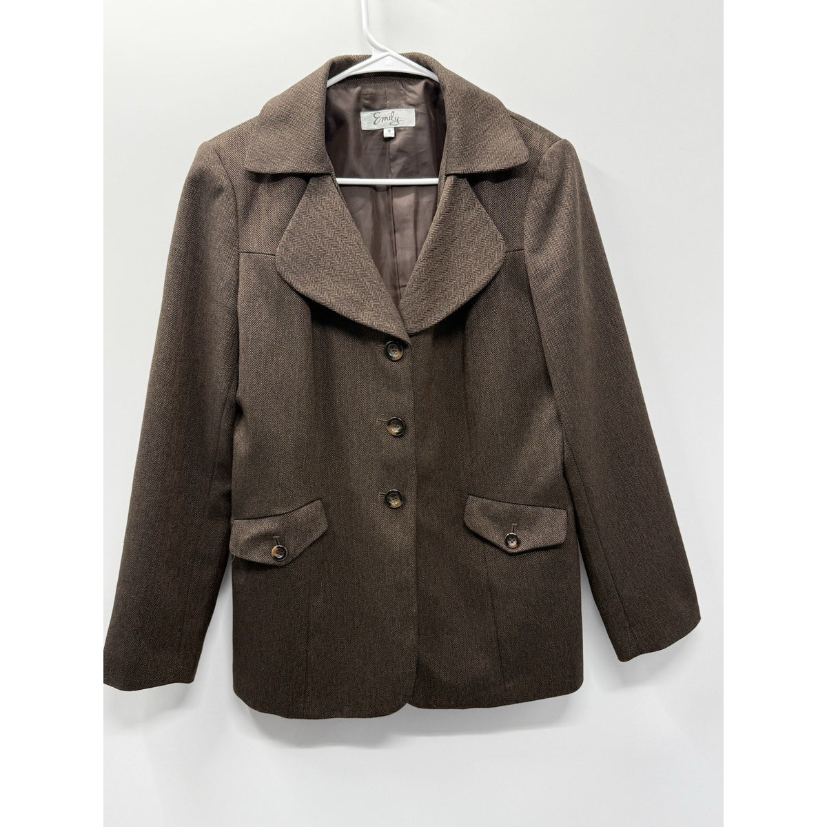 Emily Brown Herringbone Blazer Jacket Womens 12 Dark Academia