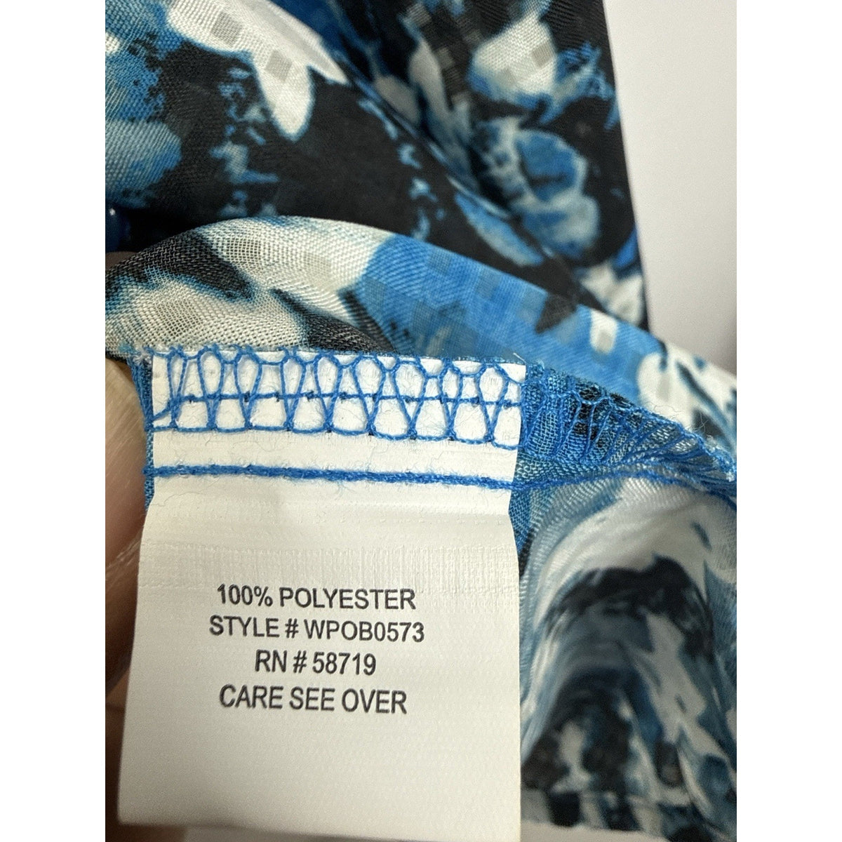 NY Collection Woman Blue Black Floral Blouse Top 3X Roller Tab Sleeve
