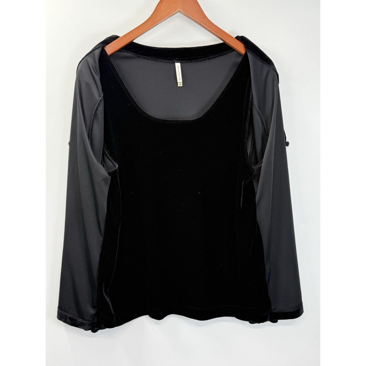 White Stag Faux Twin Set Top Women’s Black Large Velvet Look Open Front Classic