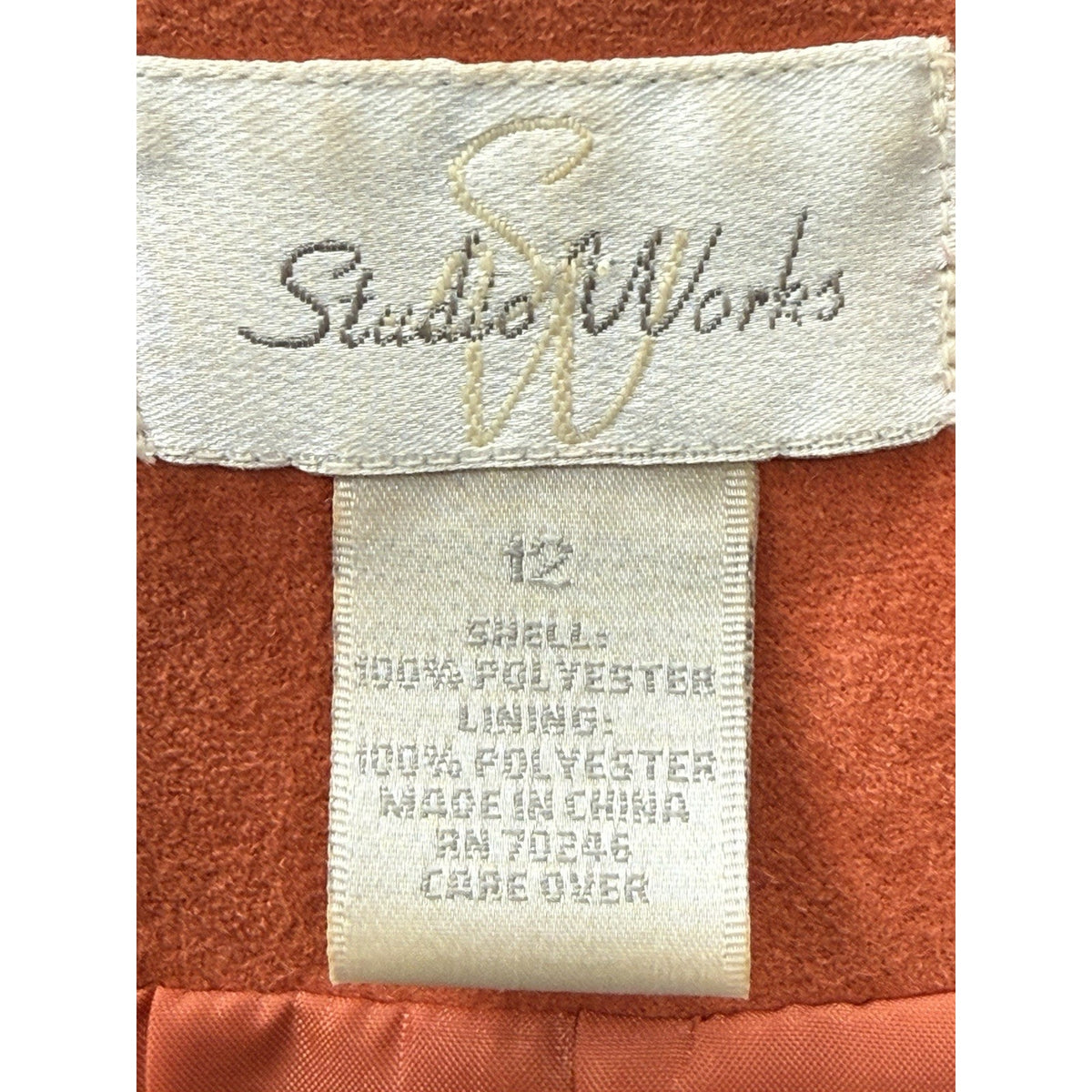 Studio Works Womens Blazer Jacket Size 12 Burnt Orange Faux Suede Career Western