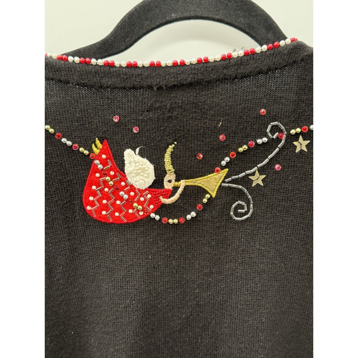 Just B XL Christmas Cardigan Nutcracker Angel Beaded Sequin Holiday Sweater