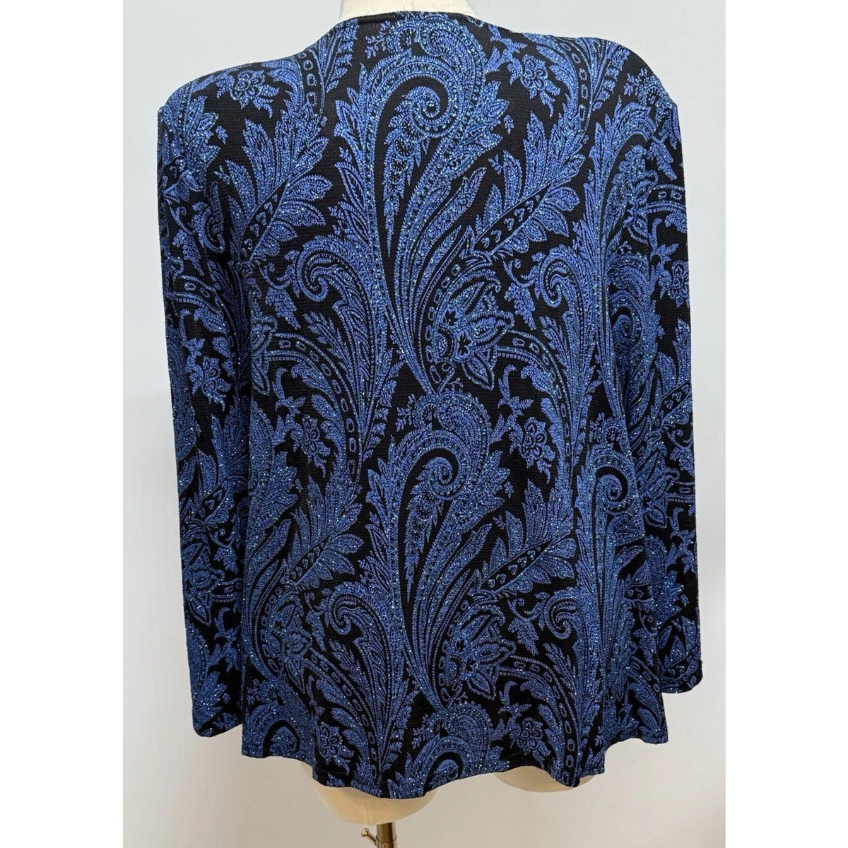 Onyx Nite Wendye Chaitin 2PC Knit Jacket Tank Set 1X Blue/Black Paisley Stretchy