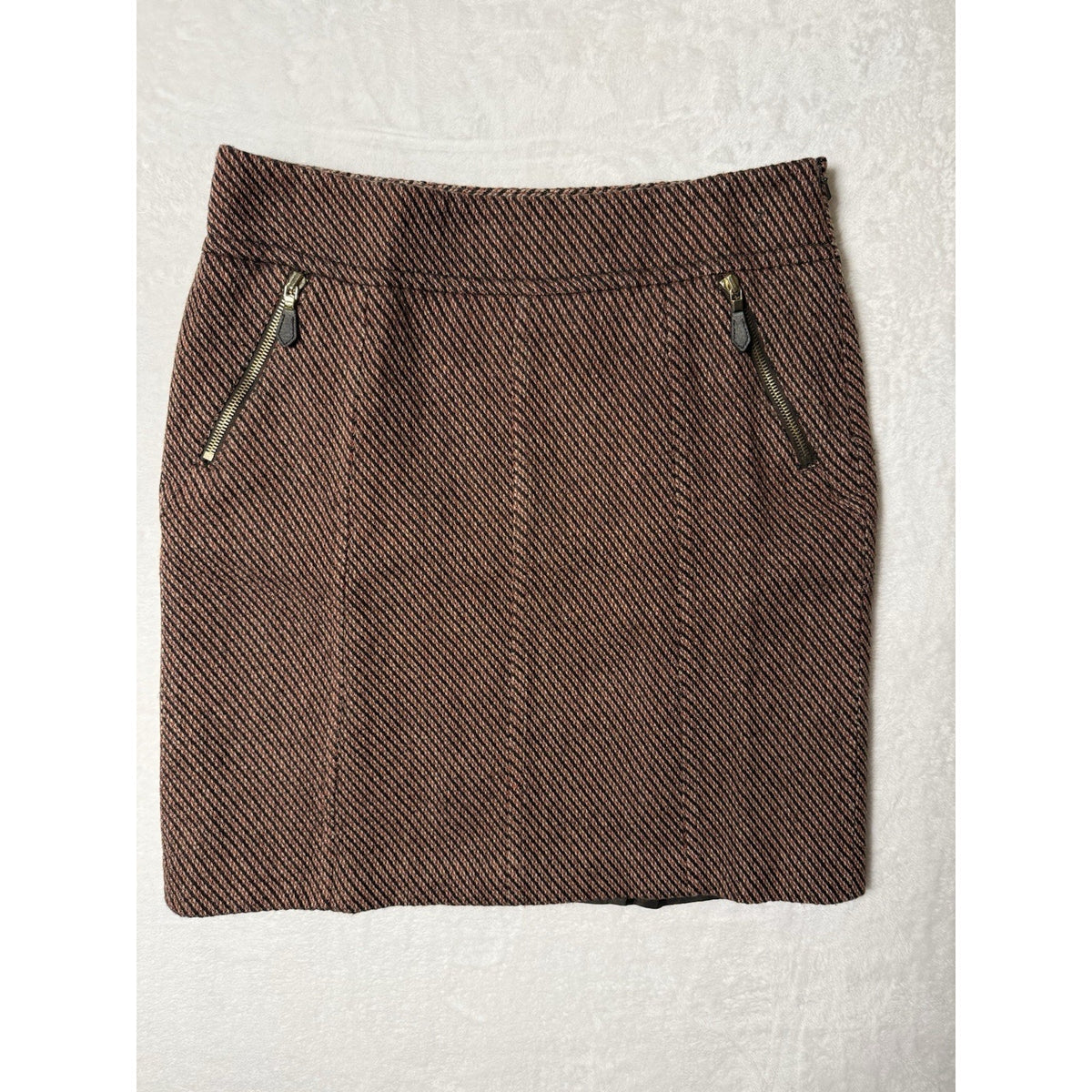 Ann Taylor Skirt Womens 8 Brown Wool Blend Striped Tweed Zip Pocket Mini