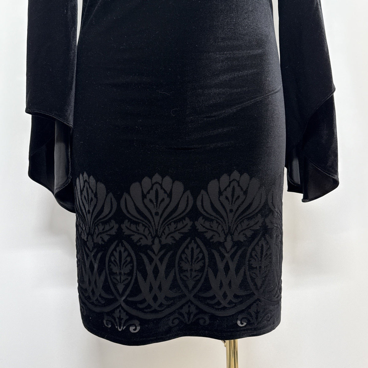 The Limited Medium Black Velvet Bell Sleeve Dress Burnout Damask Boho Cocktail
