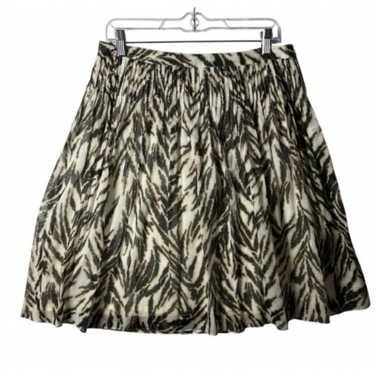 Talbots A Line Pleated Skirt Size 10 Petite Tan Black Animal Print Lined Cotton