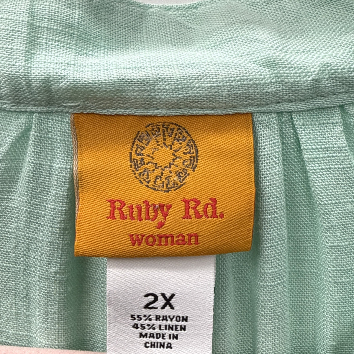 Ruby Rd. Pullover Tunic Top 2X Green Linen Blend Minimalist Roll Tab Sleeves