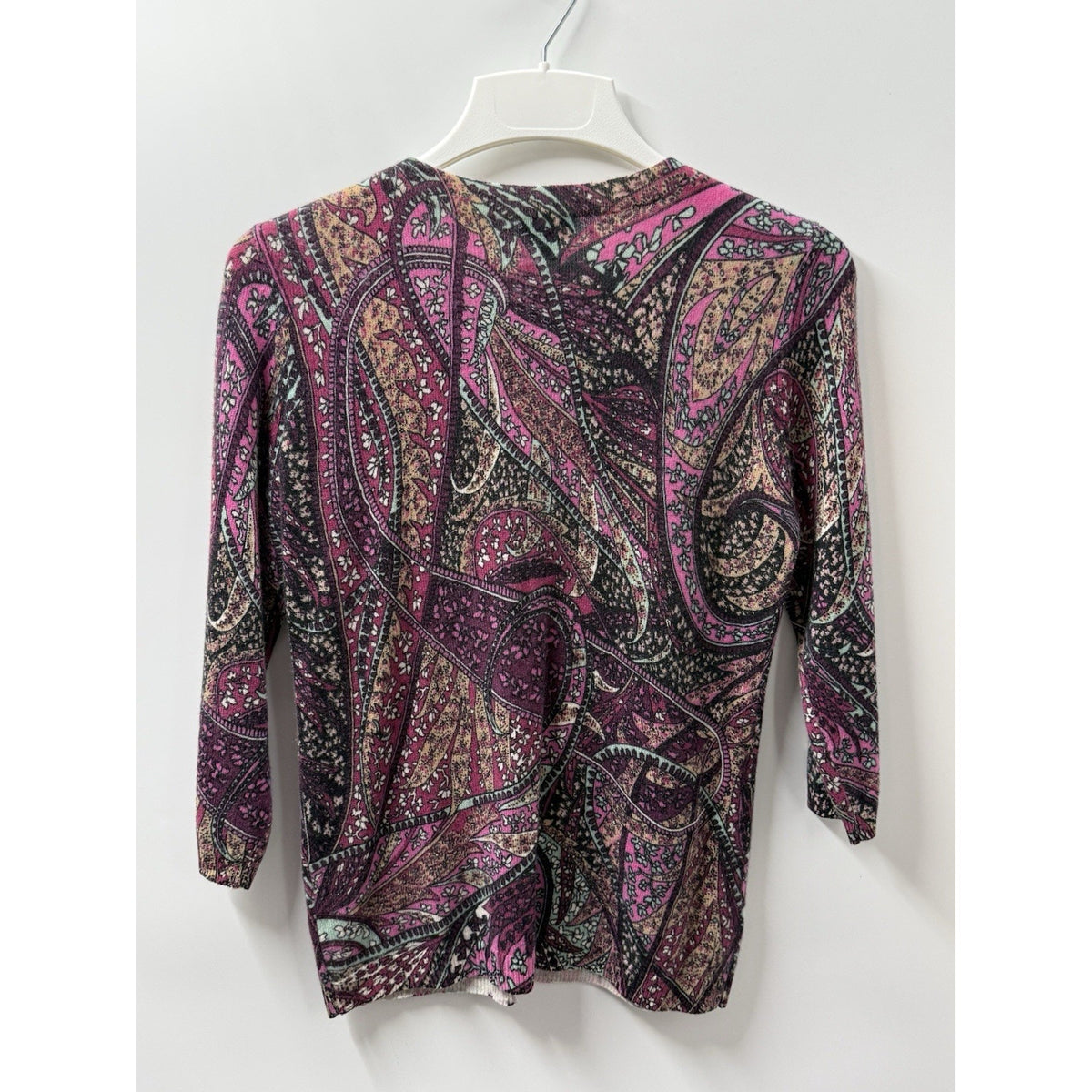 Talbots Petite 100% Cashmere Knit Paisley Crew Neck 3/4 Sleeve Pullover