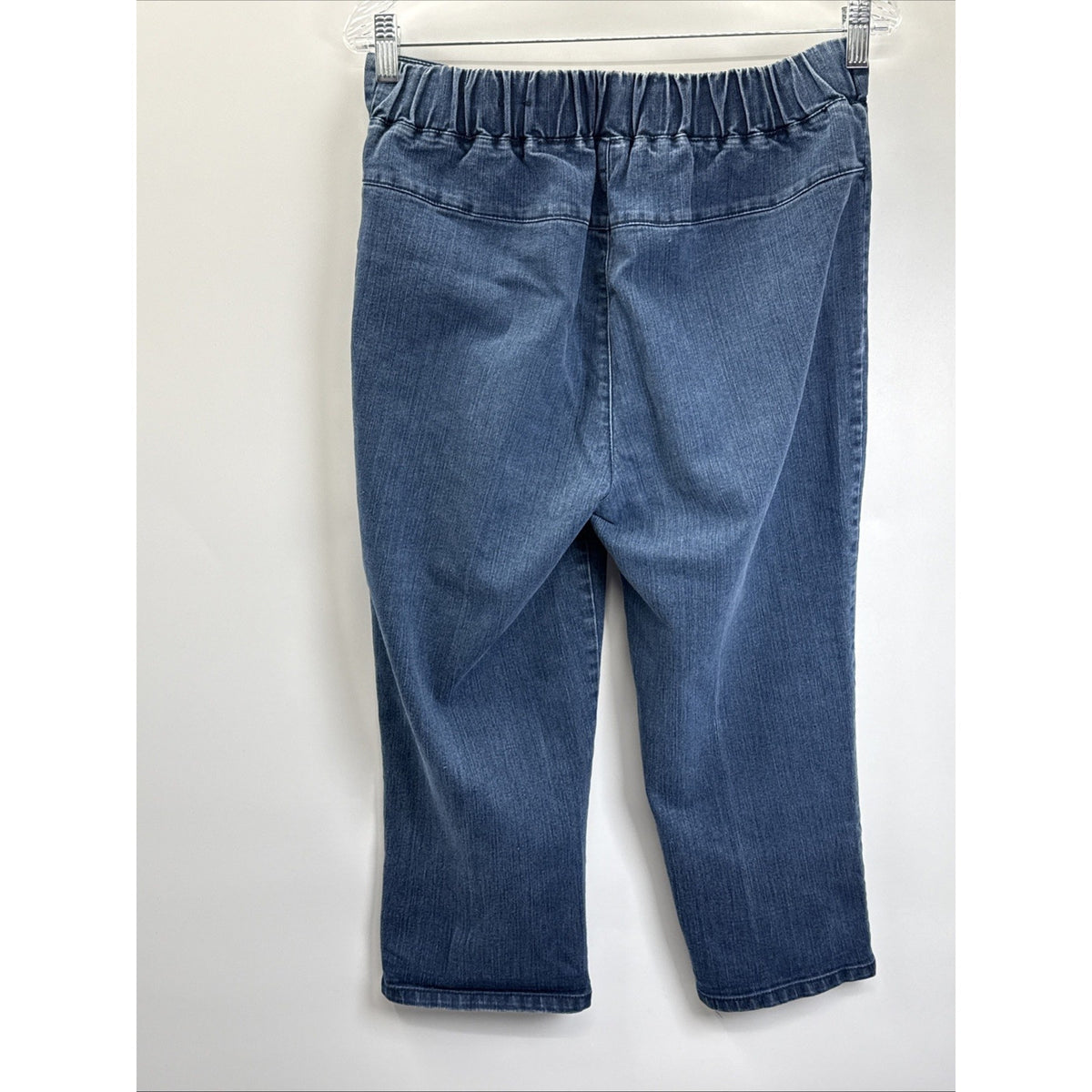 Basic Editions Womens Denim Pull On Capri Pants Sz10 Blue High Waist Relaxed Fit
