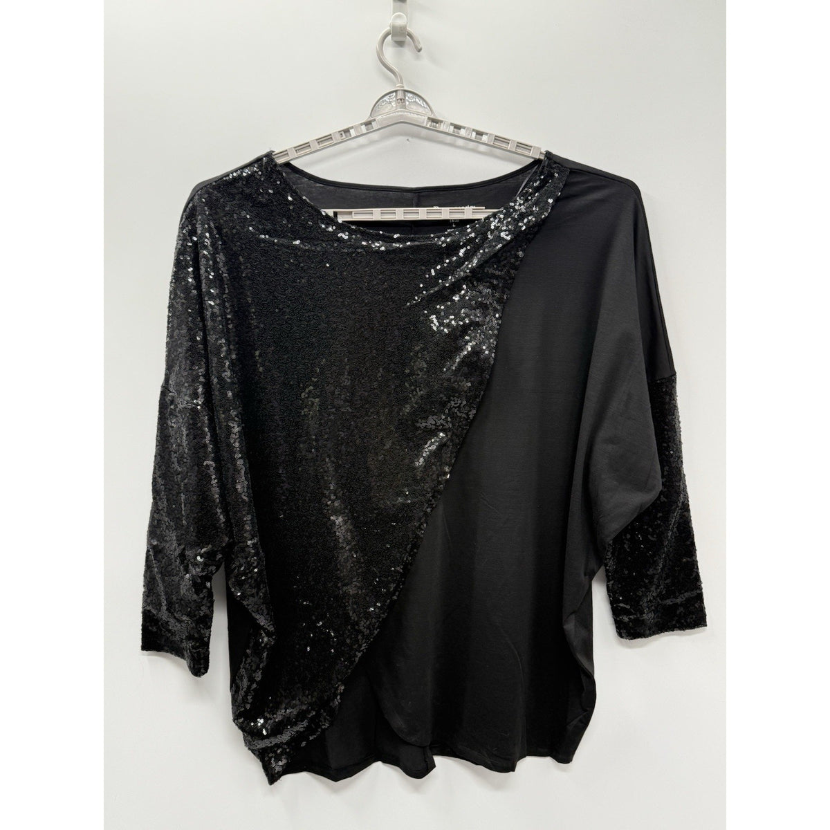 Roaman’s 18/20 L Black Sequin Colorblock Tunic Top Plus Size Party Evening