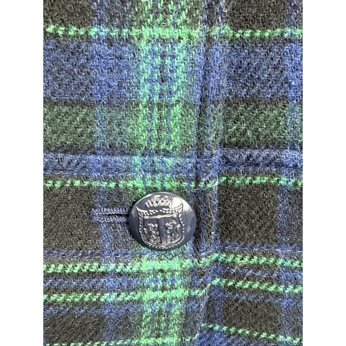 Talbots Womens Wool Blend Black Watch Plaid Blazer Jacket Blue Green Size 12