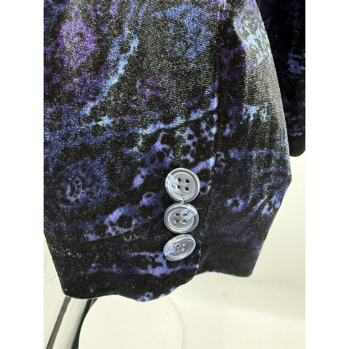 IMAN Velvet Paisley Drapey Blazer Jacket Blue Purple Stretch XL Open Front