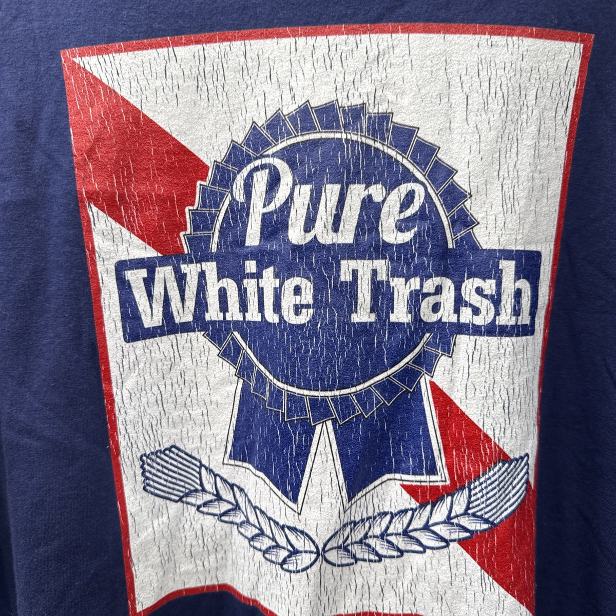 Pure White Trash Graphic T Shirt XL Blue Distressed Beer Parody Novelty Tee
