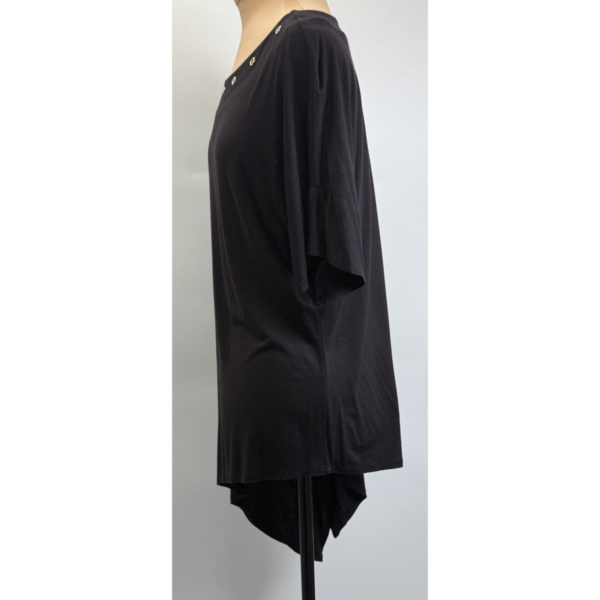 Peck & Peck Black Asymmetrical Tunic Top Women Small Lagenlook Minimalist