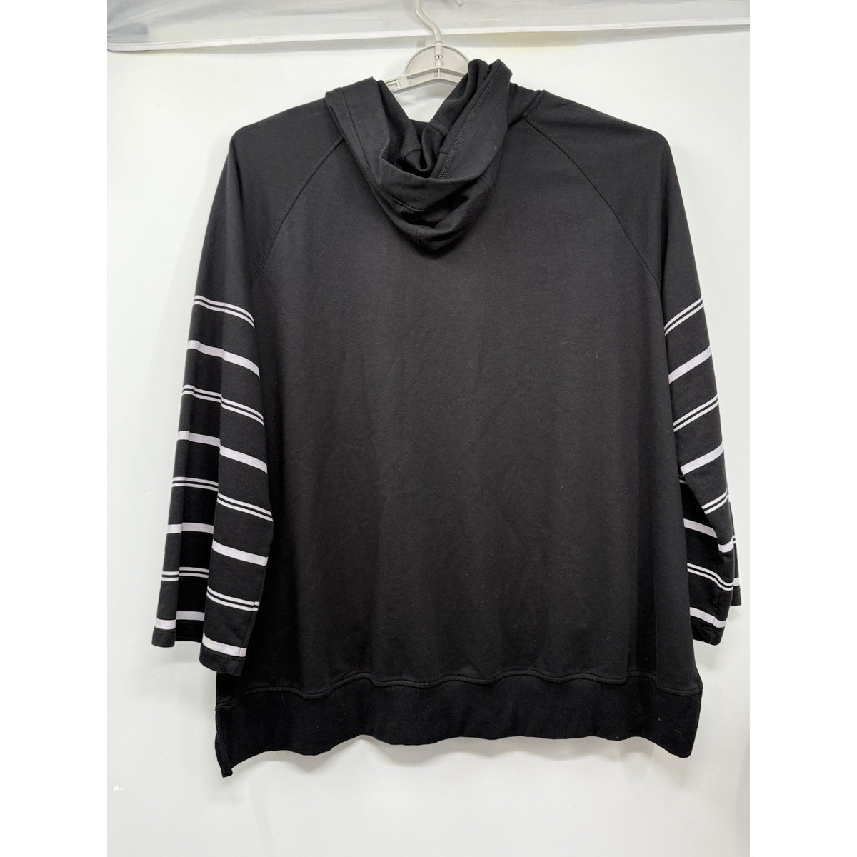 June + Vie 1X Black White Striped Hoodie Pullover Kangaroo Pocket No Drawstring