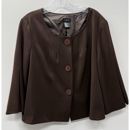 R.Q.T Brown Open Front Jacket Bell Sleeve Career Office Blazer Womens 16
