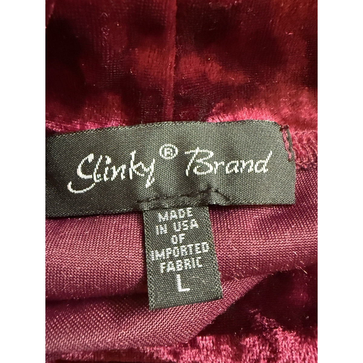 Slinky Brand L Burgundy Crushed Velvet Mock Neck Top Gothic Witchy Made USA