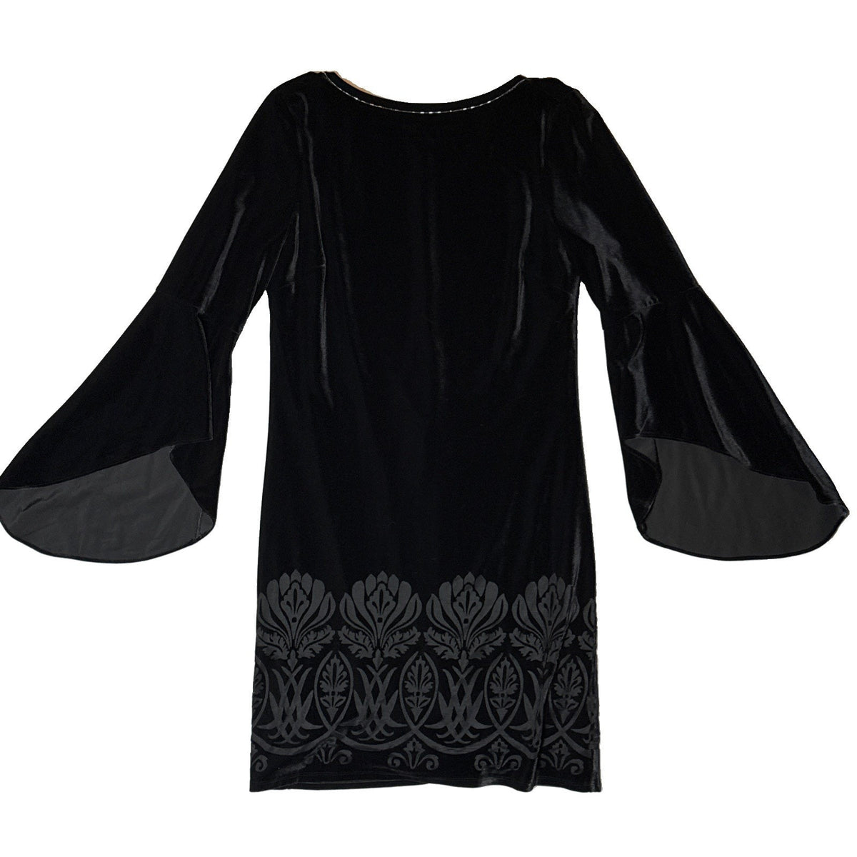 The Limited Medium Black Velvet Bell Sleeve Dress Burnout Damask Boho Cocktail