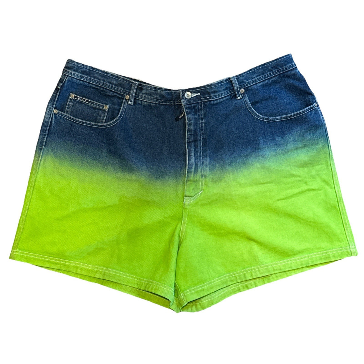 RVT Denim Shorts Womens 26 Blue Green Ombre Y2K Skater Baggy Cotton Jean Shorts